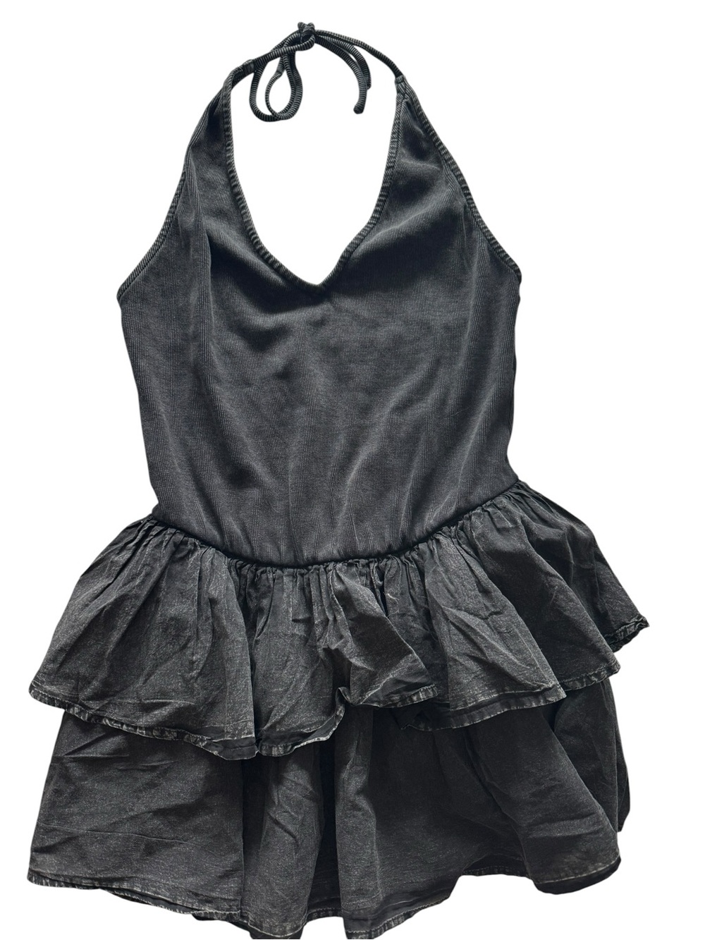 UO Black Halter Ruffle Mini Dress